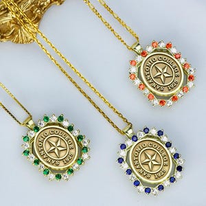 Personalized University Pendant - Custom Birthstone College Necklace - Gold Plated or Silver Medallion - Graduation Gift - School Logo Charm