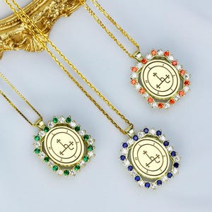 Custom Lilith Sigil Necklace - Feminine Power Necklace with Color Gemstones - Gold Plated and 925 Sterling Silver - Occult Necklace