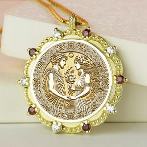 Gold Persephone and Hades Necklace: Sterling Silver Greek Mythology Jewelry