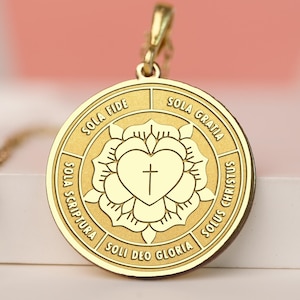 Luther Rose Necklace: Gold Plated Reformation Pendant, Christian Jewelry