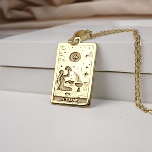 Gold-Tarot-Halskette - Der Sternkarten-Anhänger - Boho-Tarot-Schmuck - Spirituelle Sternzeichen-Halskette - 925K Silber-14K Gold
