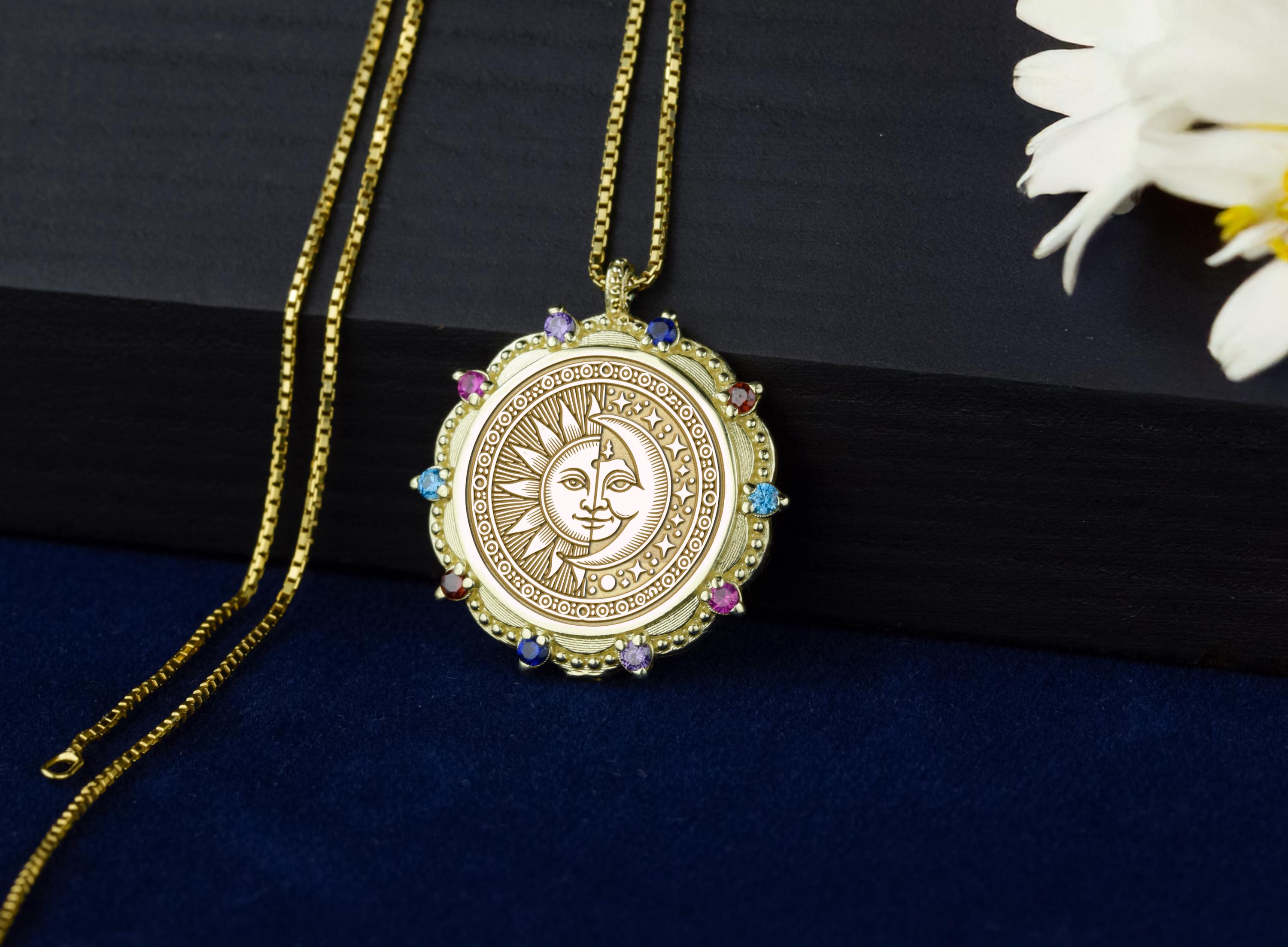 Sun Chain Locket Sun and Moon Locket Necklace - Celestial Necklace - 925 Silver ...