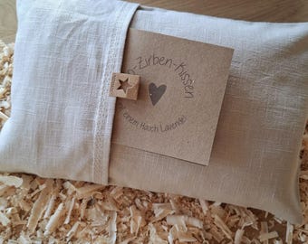 Bio Zirbenkissen aus beigem Leinen, Inlett mit Reißverschluss, 20 x 30 cm, für Wohlbefinden und gesunden Schlaf, Geschenk, Lavendel