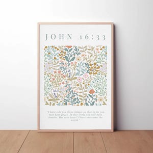 Christian Bible Poster, John 16:33 Christian Wall Art, Floral Bible ...