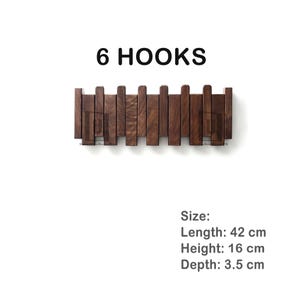 Walnut Piano Coat Rack | Folding Wood Wall Hook | Japandi Entryway Organizer | Mid Century Modern Decor | 5th Wood Anniversary Gift 6 hooks 43*16*3cm
