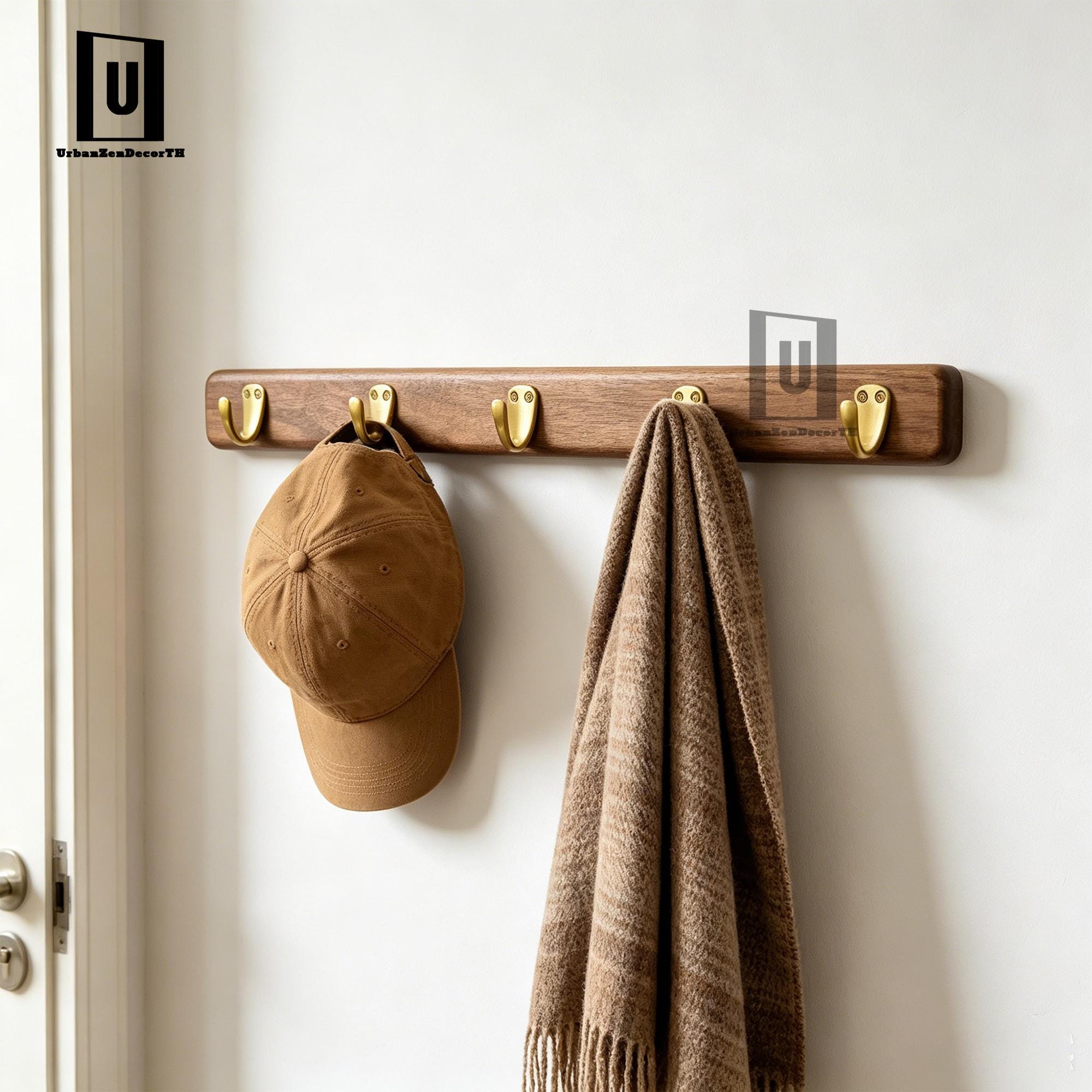 Walnut Brass Coat Hooks,wooden Brass Hooks,walnut Entryway