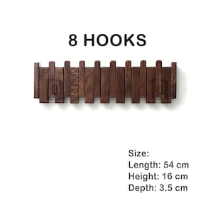 Walnut Piano Coat Rack | Folding Wood Wall Hook | Japandi Entryway Organizer | Mid Century Modern Decor | 5th Wood Anniversary Gift 8 hooks 55*16*3 cm