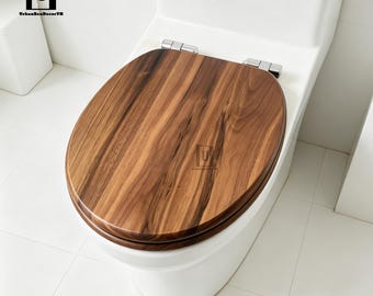 Massivholztoilette, Holztoilettensitz mit MicroLift, Toilettendeckel aus Eiche, Naturholz, Stahlscharniere, langsam schließend (verlängert oder rund),