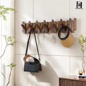 Modern Solid Walnut Wood Piano Coat Rack,Hook Rack Multifunctional,Wall Coat Hat Towel Storage,Space Saving Magnetic,Rustic Farmhouse Decor