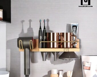 OWKAY Porta Asciugacapelli Da Parete Mensola Da Bagno Senza Foratura Supporto Per Asciugacapelli In Plastica Organizer Da Bagno StyleBwhite - 7