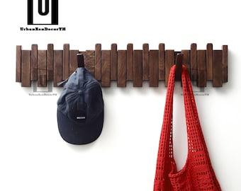 Modern Solid Walnut Wood Piano Coat Rack,Magnetic Hook Rack Multifunctional, Wall Coat Hat Towel StorageRustic Farmhouse Decor Space Saving