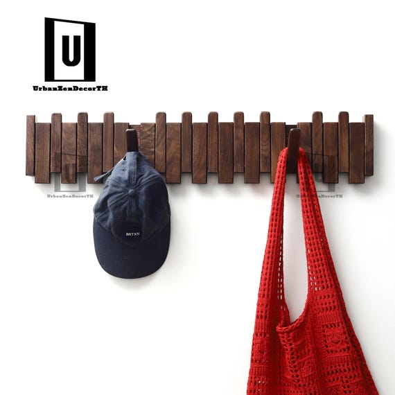 Modern Solid Walnut Wood Piano Coat Rack,Magnetic Hook Rack Multifunctional, Wall Coat Hat Towel StorageRustic Farmhouse Decor Space Saving