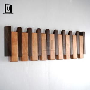 Cherry Walnut Piano Coat Rack | Two Tone Folding Wall Hook | Japandi Entryway Organizer | Modern Rustic Decor | Wood Anniversary Gift image 7