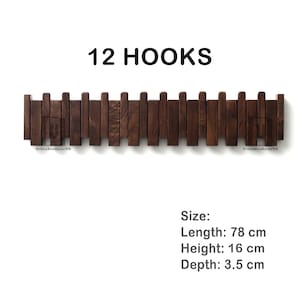 Walnut Piano Coat Rack | Folding Wood Wall Hook | Japandi Entryway Organizer | Mid Century Modern Decor | 5th Wood Anniversary Gift 12 hooks 78*16*3 cm