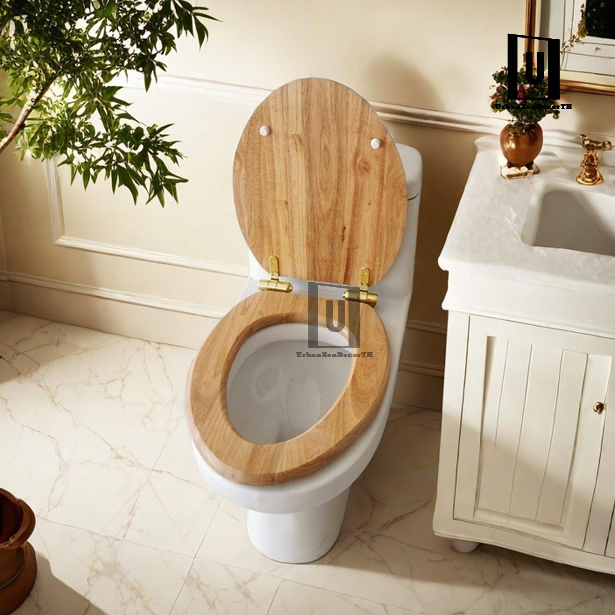 Toilettensitz Aus Holz – Naturfarben Mit Metallscharnieren