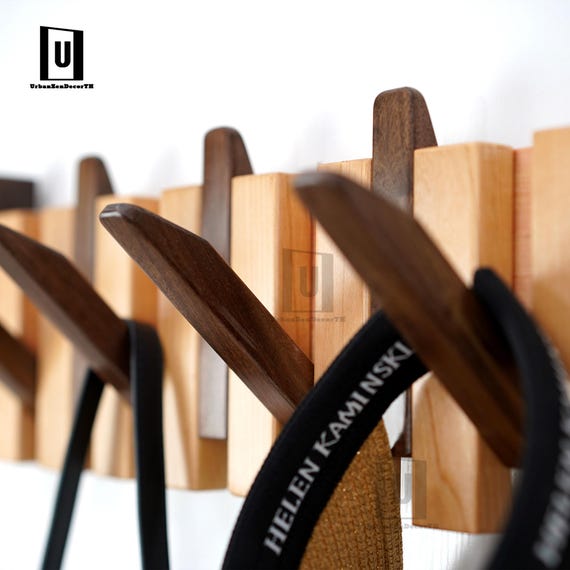 Cherry Walnut Piano Coat Rack | Two Tone Folding Wall Hook
