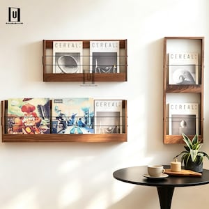 Black Walnut Wall Shelf, Vinyl Record Magazine Display, Rustic Modern Storage