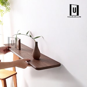 Floating Shelf Wall Mounted,Walnut Hanging,Floating Shelves,Wooden Oak Bracketless Shelves,Floating Wall Plant Shelves, Bedroom Bookshelf