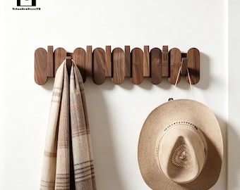 Wooden coat hook,Handmade Flip Down Coat Rack,Natural Wood Coat Hanger & Backpack Holder,Multifunctional Wall Organizer,Entryway Storage