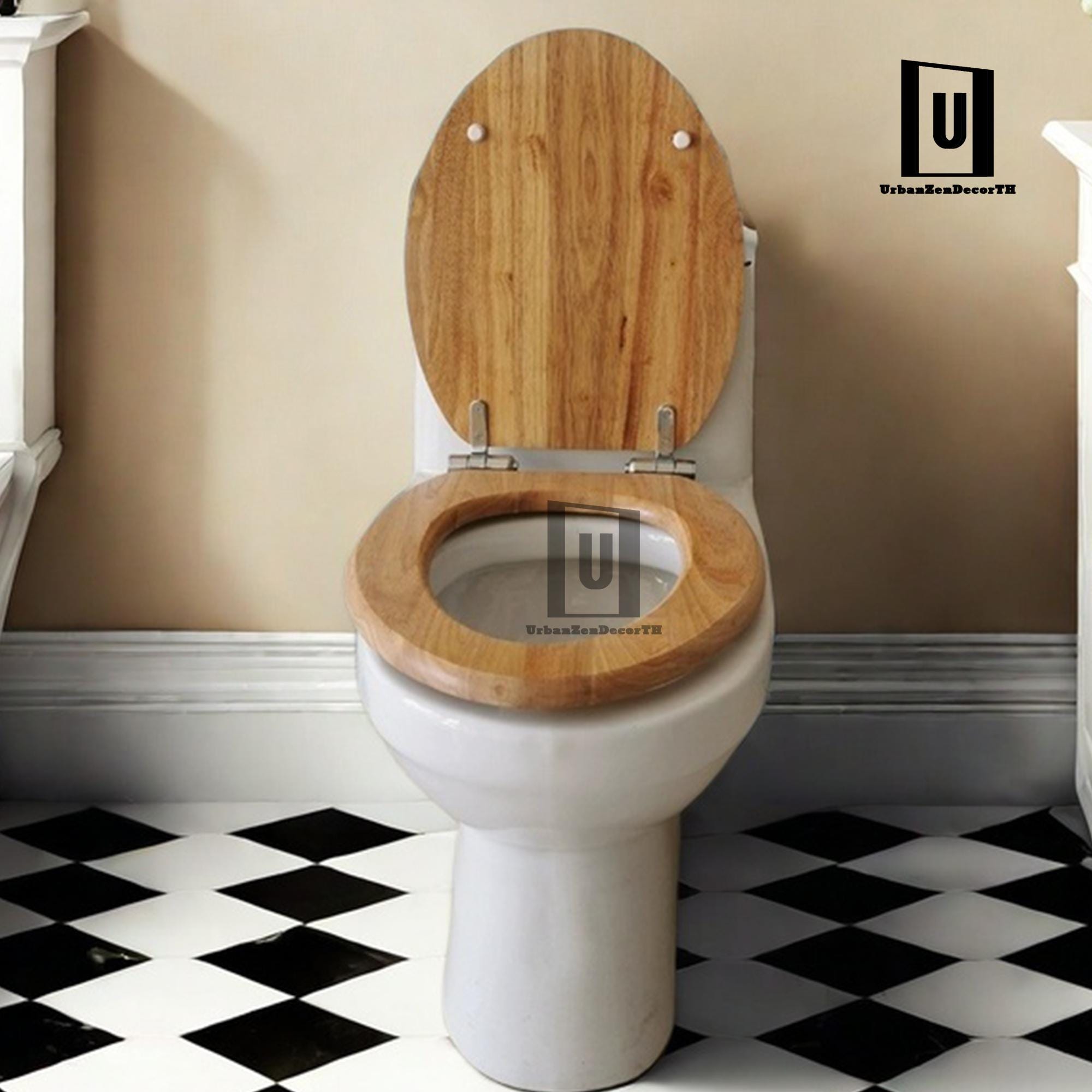 Toilettensitz Aus Holz – Naturfarben Mit Metallscharnieren