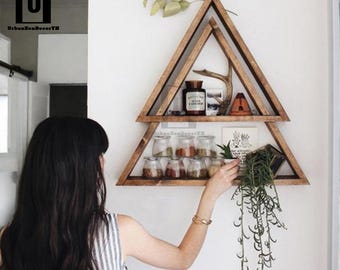 Wood Hexagon Floating Shelf, Rustic Wall Decor