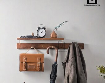 Modern Entryway Organizer,Coat Rack with Shelf Wooden, Holder Leash Hook,Bathroom Towel Rack,Wall Mounted Hat and Key,Laundry Room Hook Rack