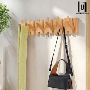Wood Entryway Hanger,Piano Coat Rack,Unique Doorway Piano Key Wall Coat Rack,Home Decor Gift, Walnut Rack For Hats Towels Bags