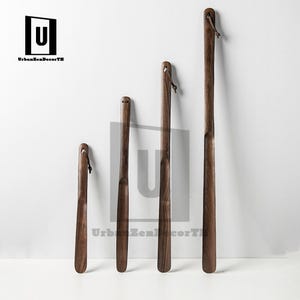 Premium Black Walnut, Beech Wood, Multiple Sizes, Handcrafted Wooden Shoe Horn with Magnetic Hanging Base Long Handle,Unique,Perfect Gift