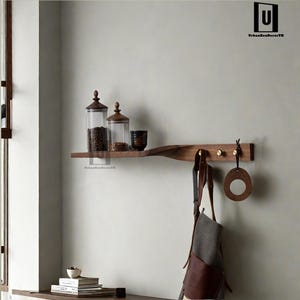 Wood Walnut Hanging Shelves,Curved Living Room Decor, Floating Oak Shelf Wall Mounted,Wooden Bracketless Etagere, Wavy Bookshelf Geometric