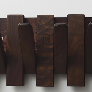 Walnut Piano Coat Rack | Folding Wood Wall Hook | Japandi Entryway Organizer | Mid Century Modern Decor | 5th Wood Anniversary Gift image 5