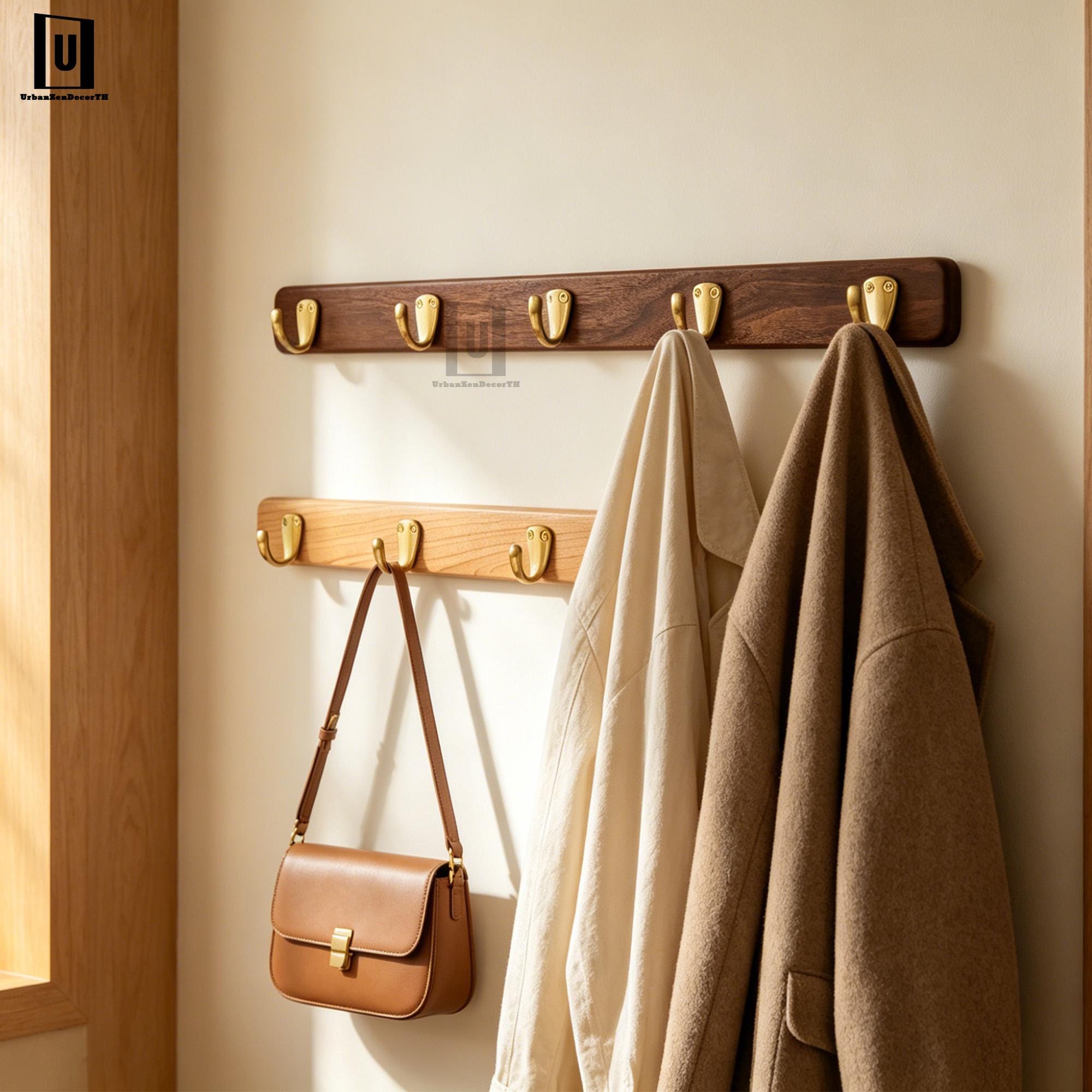 Walnut Brass Coat Hooks,wooden Brass Hooks,walnut Entryway