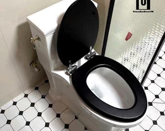 Schwarzer Toilettendeckel,Toilettensitz aus Holz mit Verkleidung,Toilettendeckel aus Walnussholz,Toilette aus Massivholz,Toilettensitz aus Holz mit MicroLift,Naturholz,Geschenke