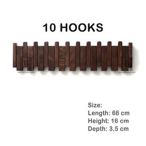 Walnut Piano Coat Rack | Folding Wood Wall Hook | Japandi Entryway Organizer | Mid Century Modern Decor | 5th Wood Anniversary Gift 10 hooks 66*16*3cm