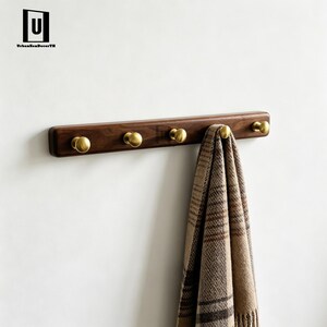 Messing haken, handgemaakte walnoot muurhaken, walnoten tas jas handdoekhaken, houten kapstok, houten hanger, art-deco pethaken, deur-tot-deur haak, cadeau