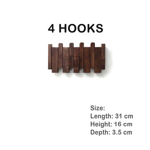 Walnut Piano Coat Rack | Folding Wood Wall Hook | Japandi Entryway Organizer | Mid Century Modern Decor | 5th Wood Anniversary Gift 4 hooks 31*16*3cm