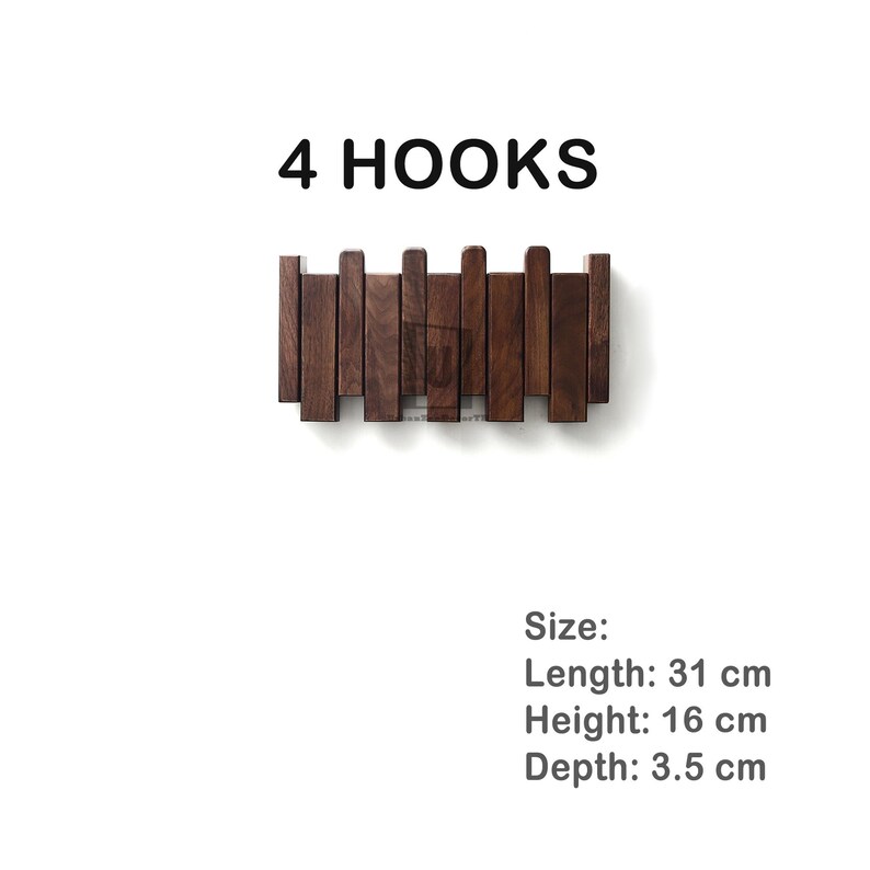 Walnut Piano Coat Rack | Folding Wood Wall Hook | Japandi Entryway Organizer | Mid Century Modern Decor | 5th Wood Anniversary Gift 4 hooks 31*16*3cm