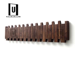 Walnut Piano Coat Rack | Folding Wood Wall Hook | Japandi Entryway Organizer | Mid Century Modern Decor | 5th Wood Anniversary Gift image 2