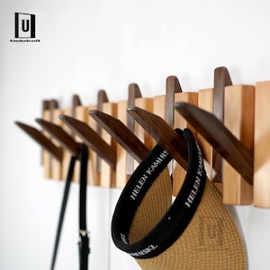 Cherry Walnut Piano Coat Rack | Two Tone Folding Wall Hook | Japandi Entryway Organizer | Modern Rustic Decor | Wood Anniversary Gift image 11