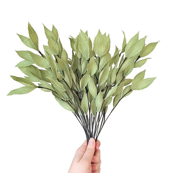 Leafy Ruscus Branches: Handmade Crepe Paper Foliage ONE STEM