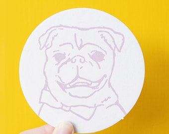 Custom Pet Portrait One Color Letterpress Coasters