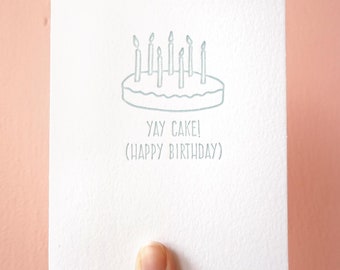 Yay Cake! hand-drawn letterpress card