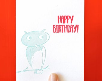 Happy birthday vintage owl letterpress card
