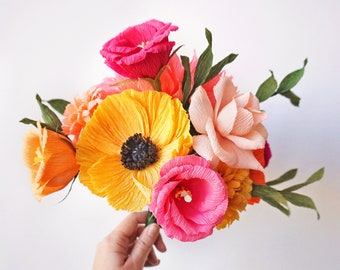 Bright Multicolor Handmade Crepe Paper Flower Bouquet
