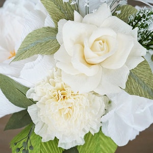 White Handmade Crepe Paper Flower Bouquet Bridal, Anniversary, Memorial, Birthday image 2