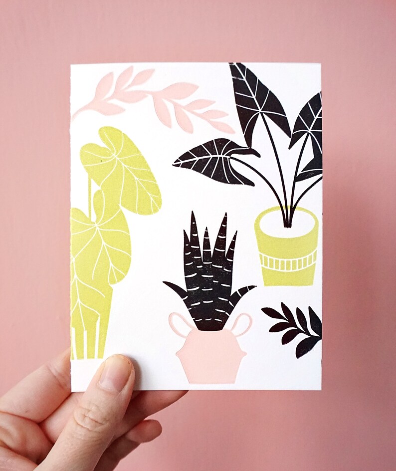 House Plant Silhouettes Letterpress Cardany occasion, thinking of you, birthday, thank you card image 1