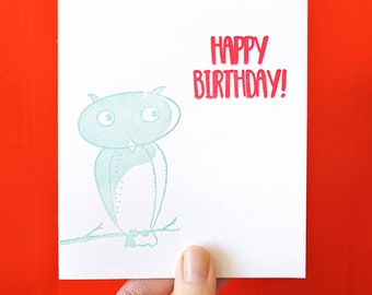 Vintage Owl Letterpress Birthday Card