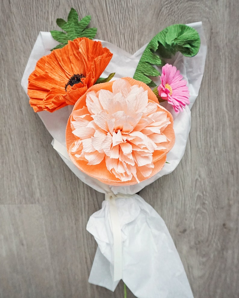 Custom Handmade Paper Posy: Poppy & Peony Summer Garden Flower Bouquet customize for Mother's Day, birthday, thinking of you image 1