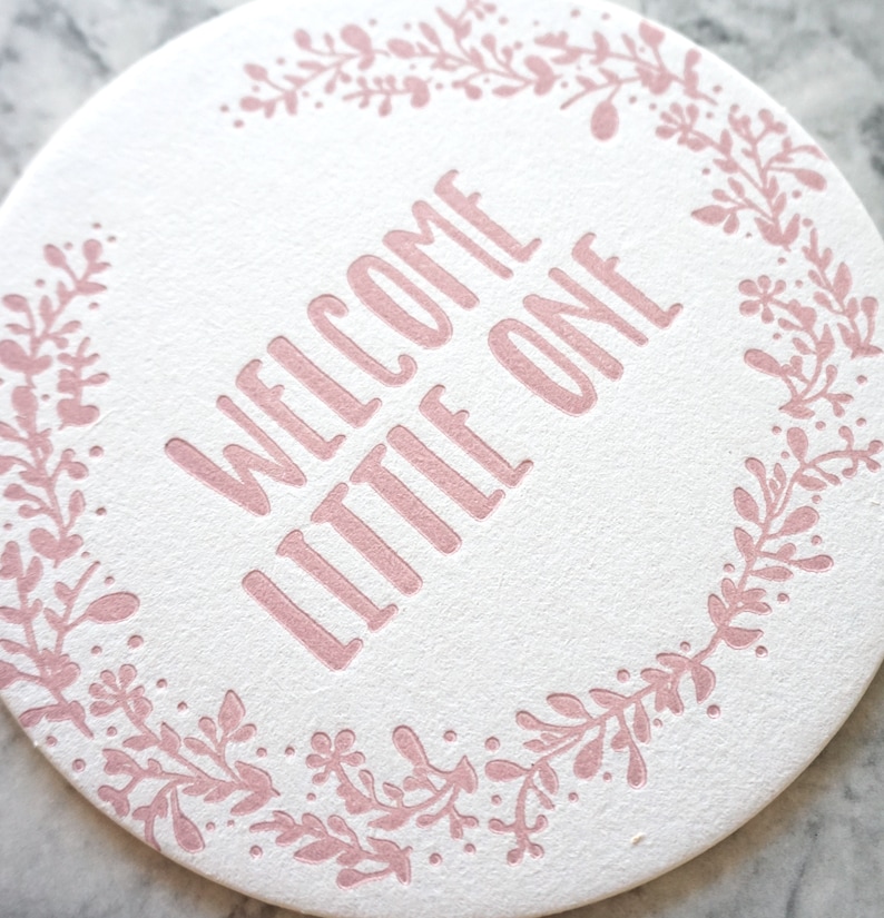 Set of Eight Welcome Little One Letterpress Coasters image 2