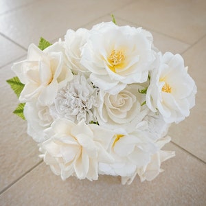 White Handmade Crepe Paper Flower Bouquet Bridal, Anniversary, Memorial, Birthday image 8