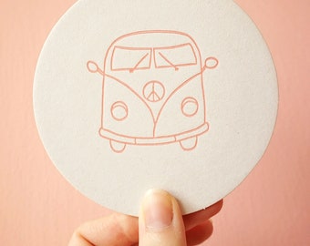 Set of Eight Peace Van Letterpress Coasters